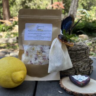 Bath soak in pouch with magnesium and herbal bath tea.